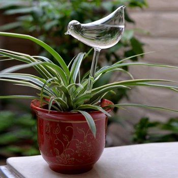 

New 1pc Bird Shape Glass Plant Flowers Water Feeders Self Watering Waterer Device Release Water