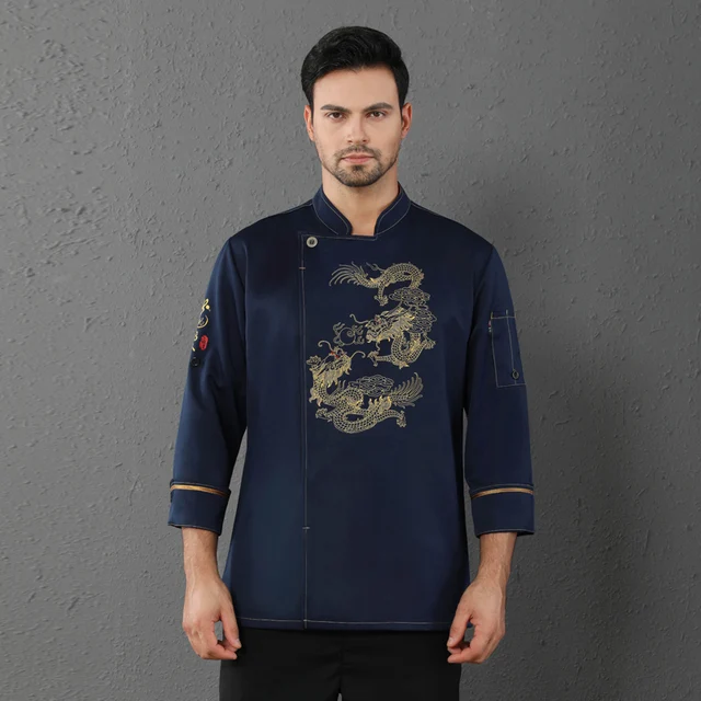 Chaquetas de manga larga para chef, camisas con bordado de dragón para hotel, cocina, uniformes, ropa de trabajo, M 4XL, catering, abrigos chef|Chaquetas de chef| -