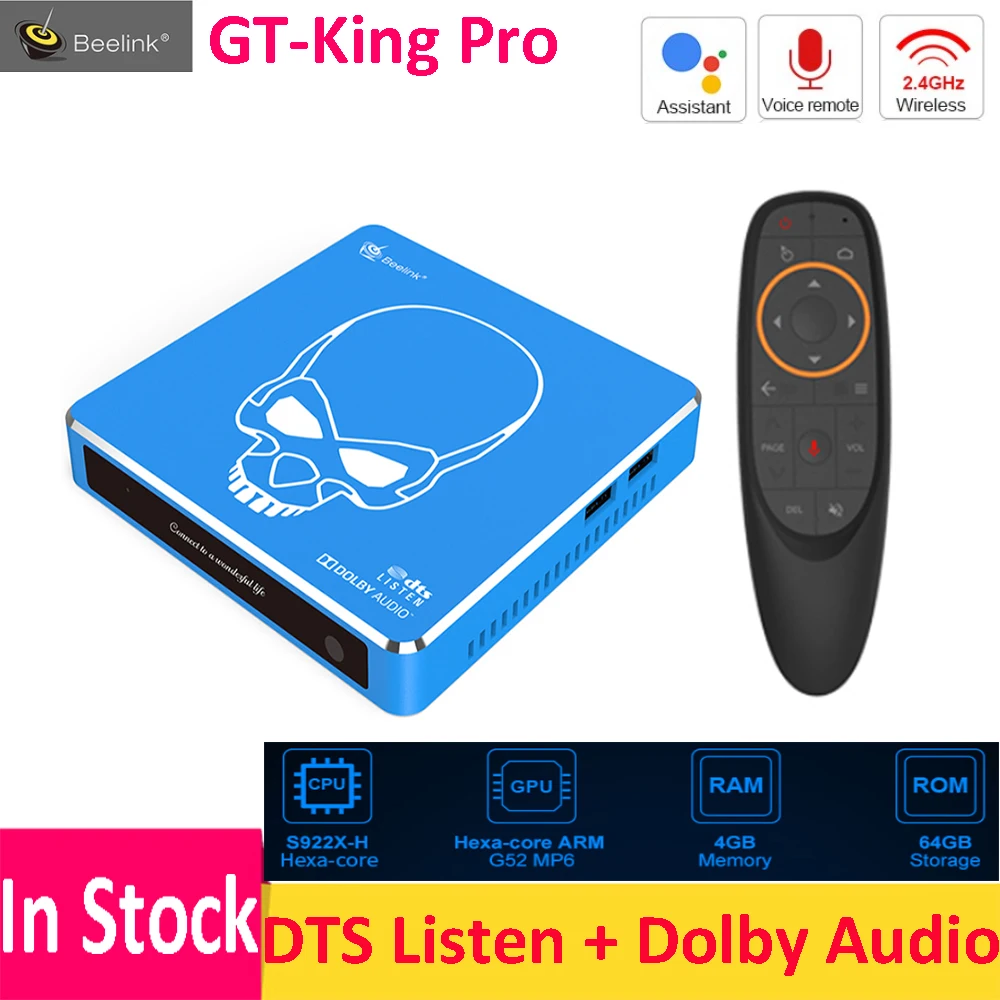 

Beelink GT-King Pro Hi-Fi Lossless Sound TV Box With Dolby Audio Dts Listen Amlogic S922X-H Android 9.0 4GB 64GB Voice Remote