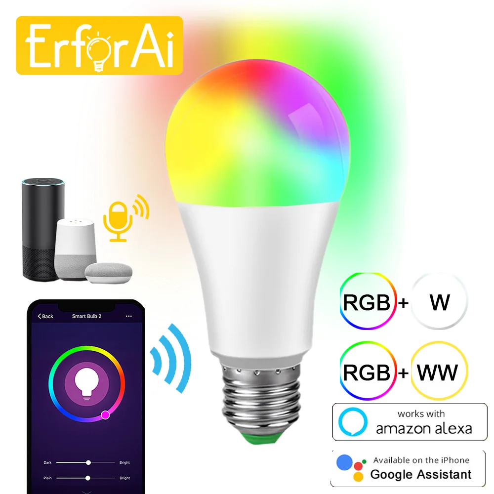 WiFi умный светильник B22 E27 LED RGB лампа работает с Alexa/Google Home 85 265V + белый Диммируемый
