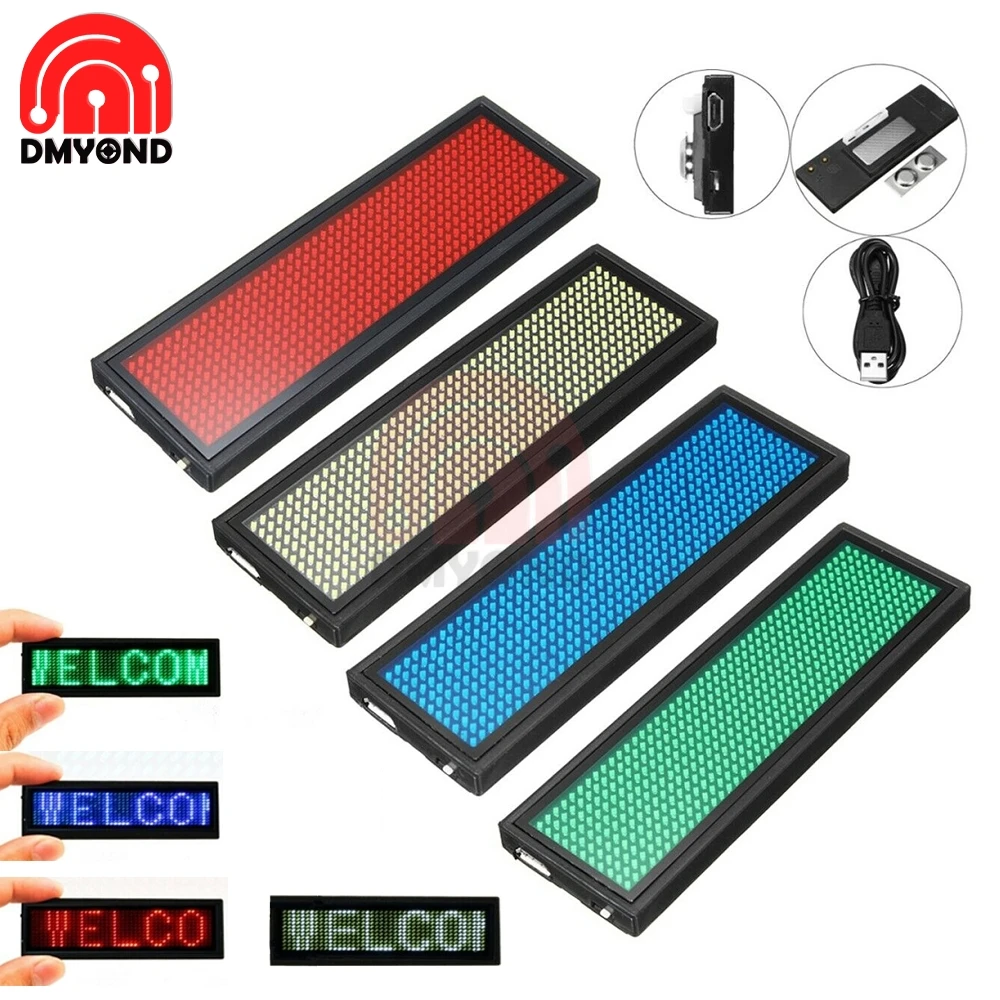 LED Mini Digital Display Programmable Rechargeable Scrolling Name Message Tag Badge Sign 15 Display Language For Event
