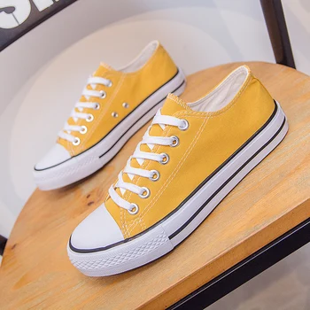 

2019 spring and summer new women's Korean fashion casual shoes gray yellow blue candy color low help canvas shoes flat shoes.