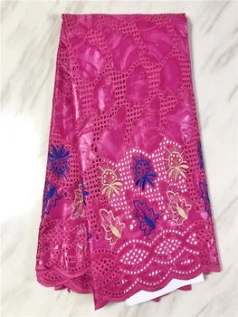 

New Fashion African Bazin Lace Fabric mei red Embroidery Nigerian Bazin Riche Lace Fabric With Hole And Stones For Sewing FP720