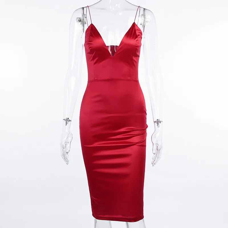 Elegant Satin V-neck Dress-4