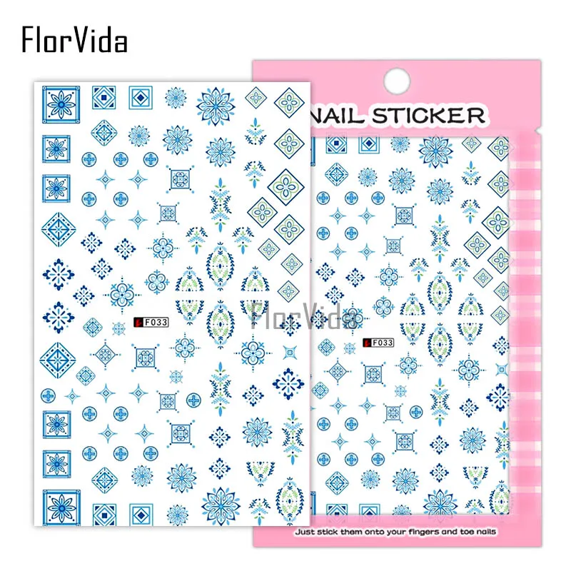 FlorVida F024 наклейки для дизайна ногтей цветы наклейки клей красочные черные белые для детей накладные ногти маникюр серии F - Цвет: F033