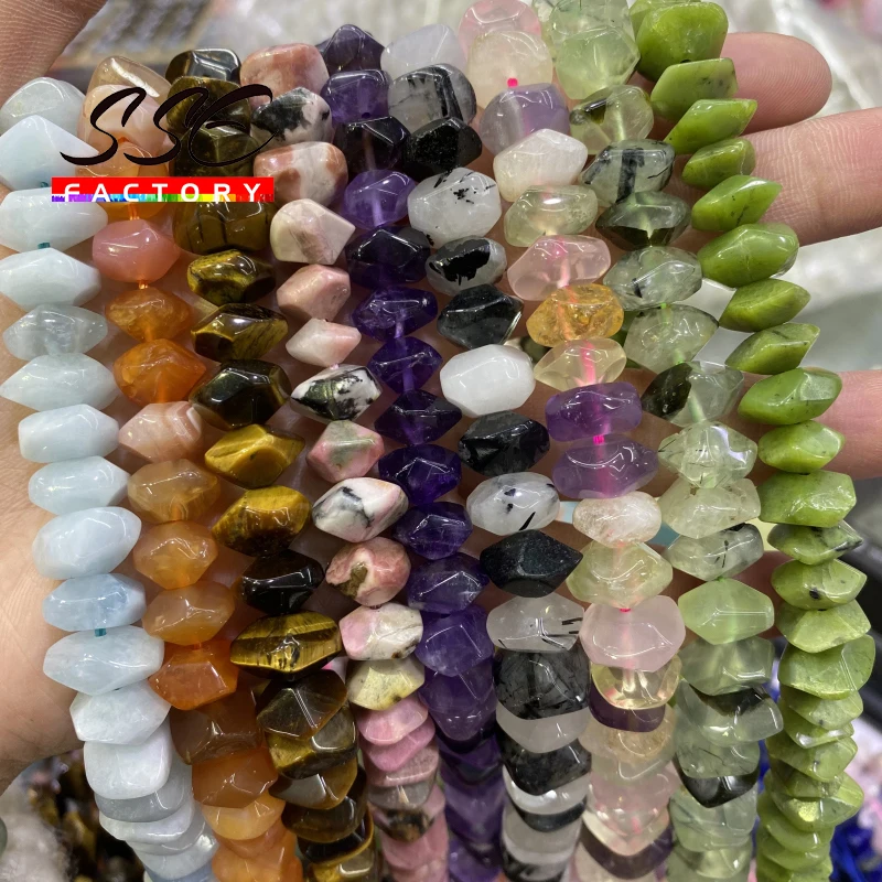 

Natural Canada Jades Quartz Apatite Rutilate Rhodonite Stone Beads Faceted Loose Beads for Jewelry Making DIY Bracelet 6x11mm