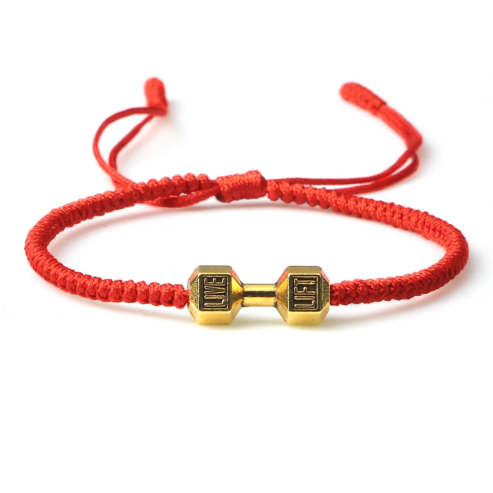 Charm Dumbbell Strand Bracelets | Handmade Braid Knot Adjustable Bracelets | Barbell Fitness Energy Jewelry | Couple Gifts
