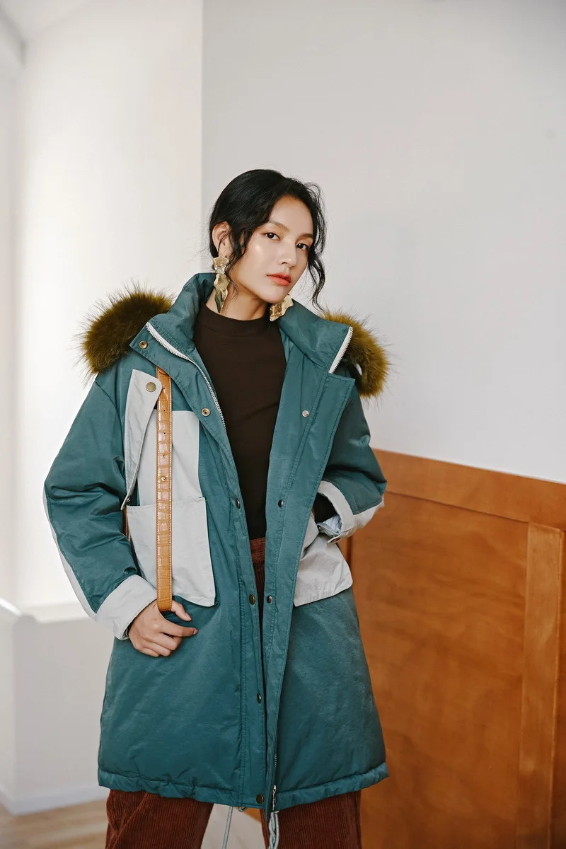 MEVGOHOT женская зимняя парка большого размера в стиле пэчворк с капюшоном, корейская модная Длинная женская куртка с карманами HD3192