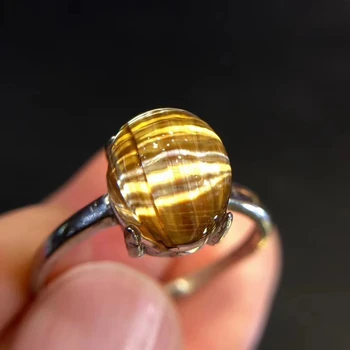 

Natural Gold Rutilated Quartz Women Men Adjustable Ring AAAAA 925 Silver 11x8mm Oval Beads Fashion AAAAA Certificate