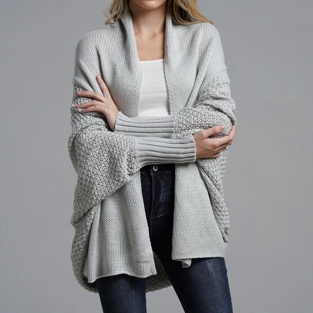 Women Autumn Cardigan Sweater Batwing Sleeve Knitwear Jacket Solid Color Plus Size Cardigan Female Femme Jumper Coat New