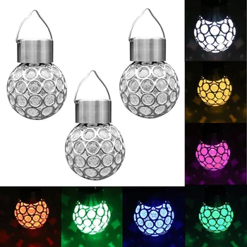 

3pcs Solar Hanging Crystal Ball Light Outdoor Hanging Decorative Sparkling Crystals Gazing Ball with Solar Powered Color Changin