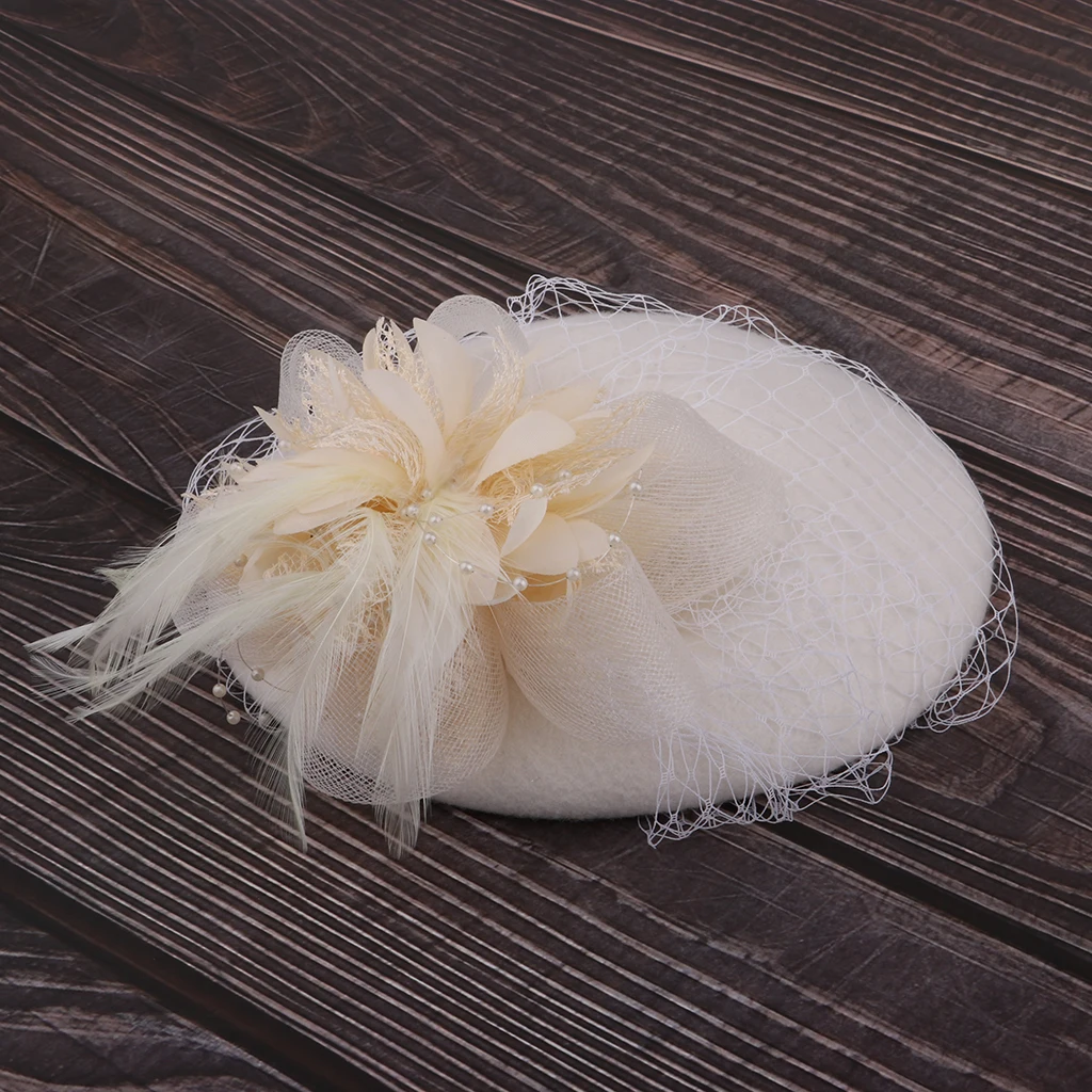 Fascinator Woolen Pillbox Hat Women’s Cocktail Church Tea Party Bride Bridesmaid Veil Feather Headwear