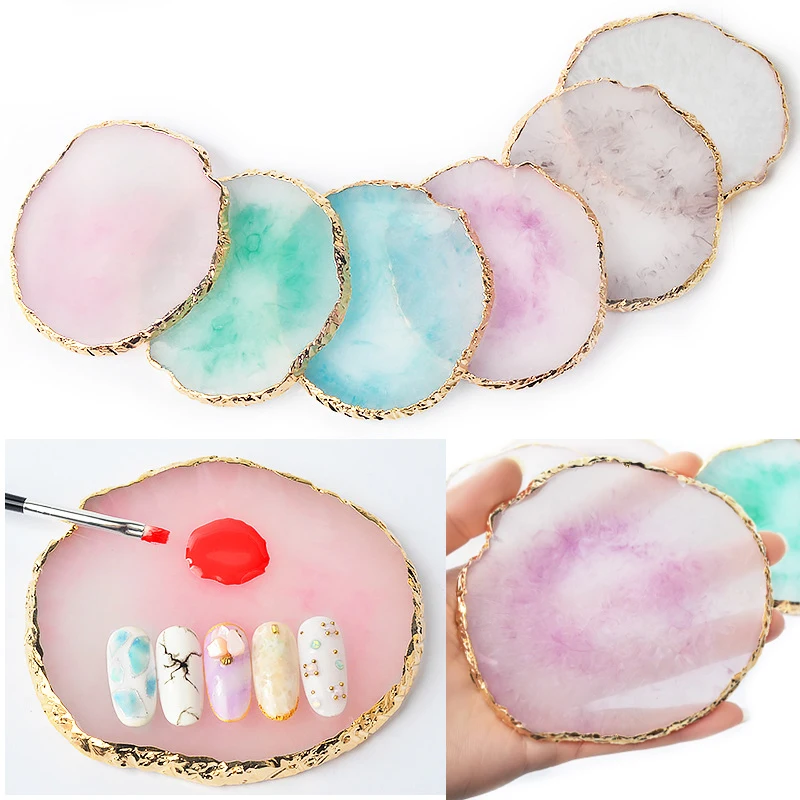 

1 Item High Quality Colorful Crystal Agate Gold Round Edge Cracked Nail Display Tool Painted Marble Nail Polish Display Board