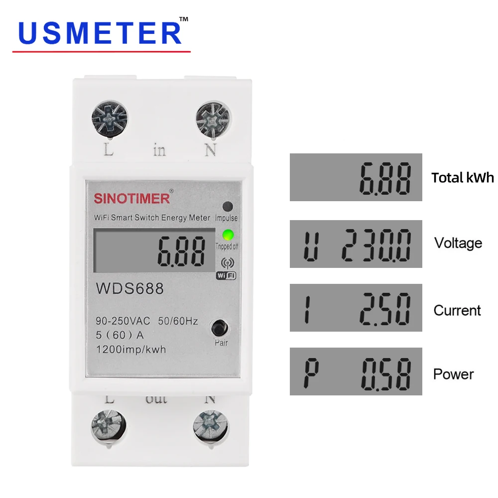 

WDS688 90-250VAC WIFI Smart Switch Energy Meter Remote Control by APP Energy Saving Wattmeter Multi-functional Countdown Timer