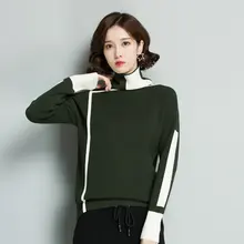 ##Special Price Women Elegant Warm Pullover Sweaters Black White Green Patchwork Wool Blend Knitted Tops High Collar Knitwear High Collar Oufits ##Special Price Women Elegant Warm Pullover Sweaters Black White Green Patchwork Wool Blend Knitted Tops High Collar Knitwear High Collar Oufits