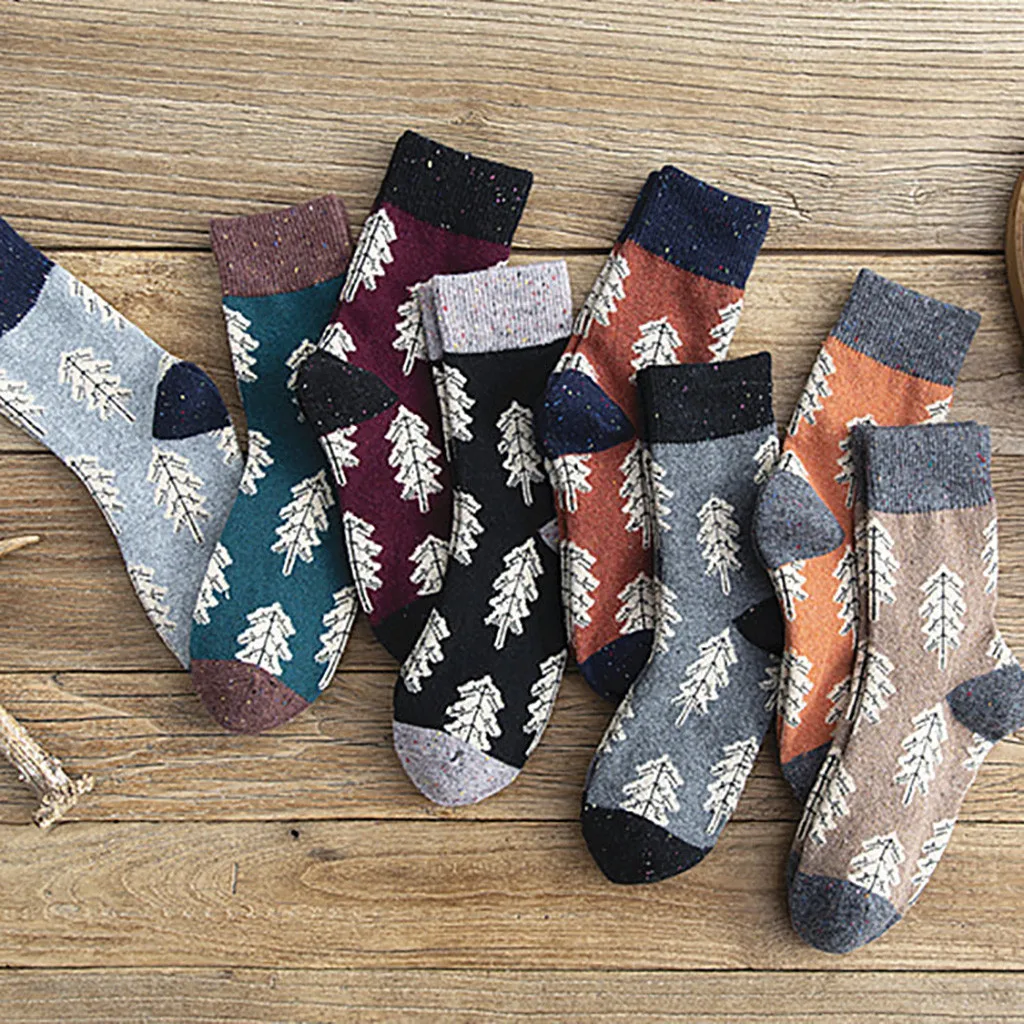 Женские хлопковые носки, 5 пар, модные, Ретро стиль, Рождественская елка, Осень-зима, носки средней длины, набор, забавные, высокие, черные, Harajuku Skarpetki@ 5