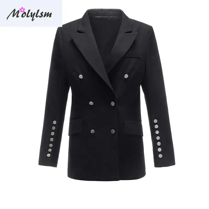 Autumn\Winter 2020 New Korean Blazer Medium Length Double Breasted Fashion Counter Suit Temperament Coat