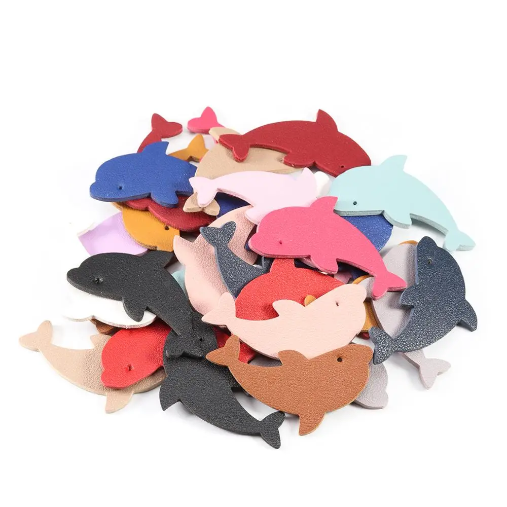 Fostfo 10pcs/lot Dolphin Leather Earrings Pendant Accessories Solid Color Necklace Bracelet Charm Handmade DIY Jewelry Finding | Украшения