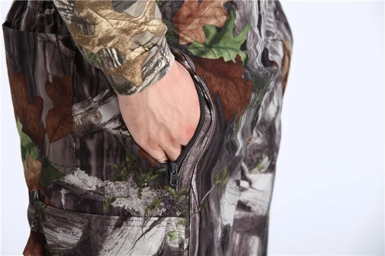 Bionic листья камуфляжная одежда для мужчин охотничья куртка брюки комплект утолщаются с капюшоном Хлопок ghillie Костюмы