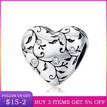 

LByzHan European Patterns Heart Beads Charm Silver 925 Original Pastoral Style Retro Flower Charms Jewelry DIY 2019 New C1323