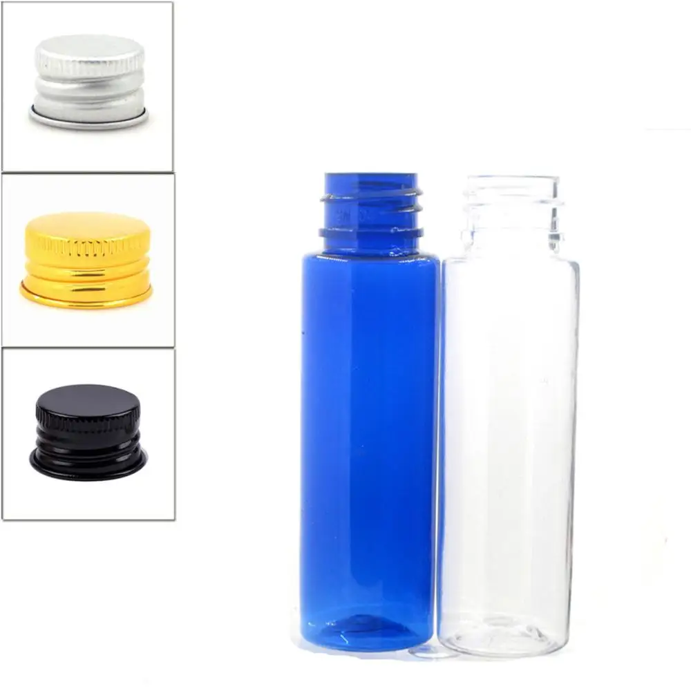 30ml empty clear/blue Cylinder Plastic Bottles pet bottle with gold/silver aluminum screw cap X 10 | Красота и здоровье