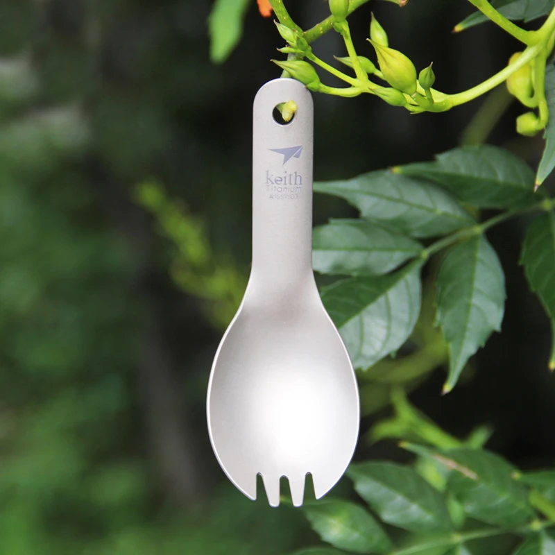 Короткая ложка вилка Keith столовые приборы для кемпинга титановая посуда
