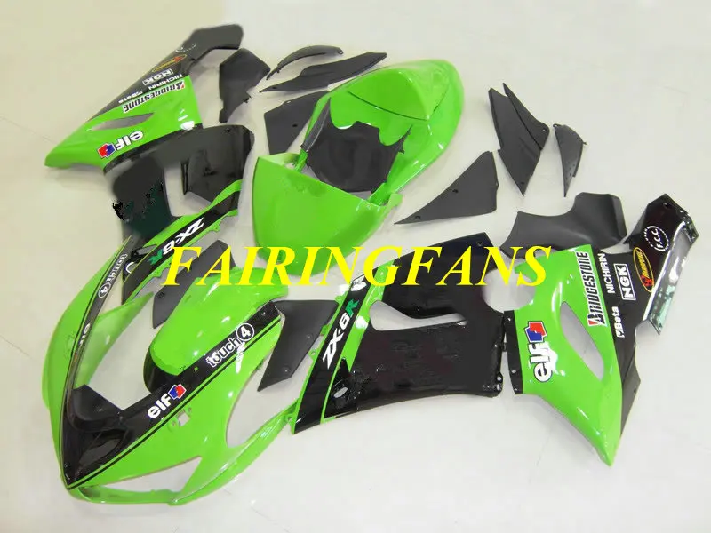 Мотоцикл обтекатель тела комплект для KAWASAKI Ninja ZX6R 636 05 06 ZX 6R 2005 2006 ABS зелено-черные Обтекатели Кузов+ подарки KJ10