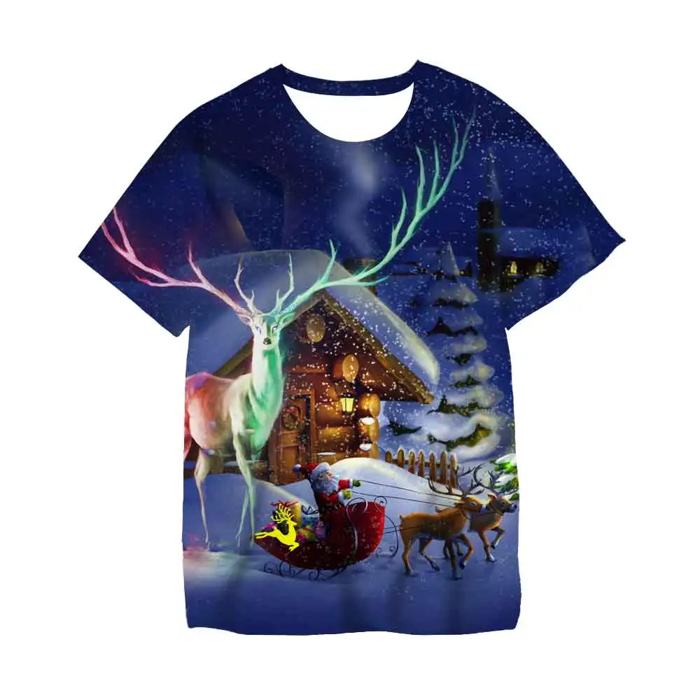 Baby Girl Cartoon Christmas Tree Printed Child T-shirt Short Sleeve Top Boys Fashion Santa Claus Kids Merry Christmas Clothes