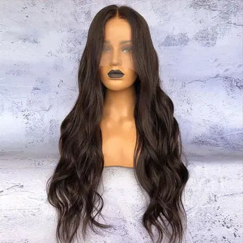 

Bombshell Dark Brown Water Wave Synthetic 13*3 Lace Front Wig Heat Resistant Fiber Natural Hairline Middle Parting For Women