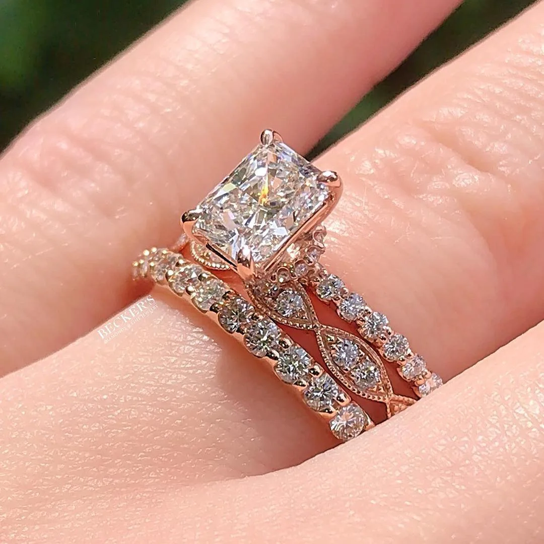 

3Pcs/Set Bridal Rose Gold Zircon Wedding Ring Set White Crystal Zircon Rings Anniversary Engagement Jewelry Lover's Gifts