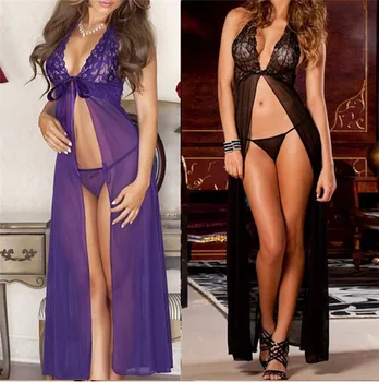 

2019 Newest Hot Black Babydoll Sleepwear and G-string Laies Hot Sexy Lingerie Lace Dress Underwear 3FS