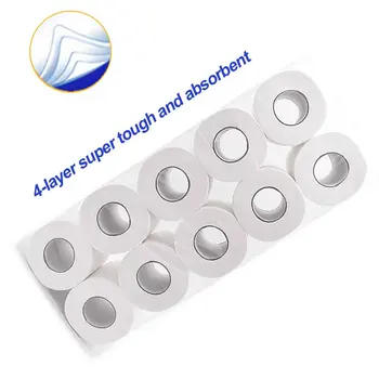 

10rolls Toilet Paper Home Kitchen 4 Layers Facial Napkin Bathroom Tissue No Fragrance Ultra Soft 3D Embossing Wood Pulp