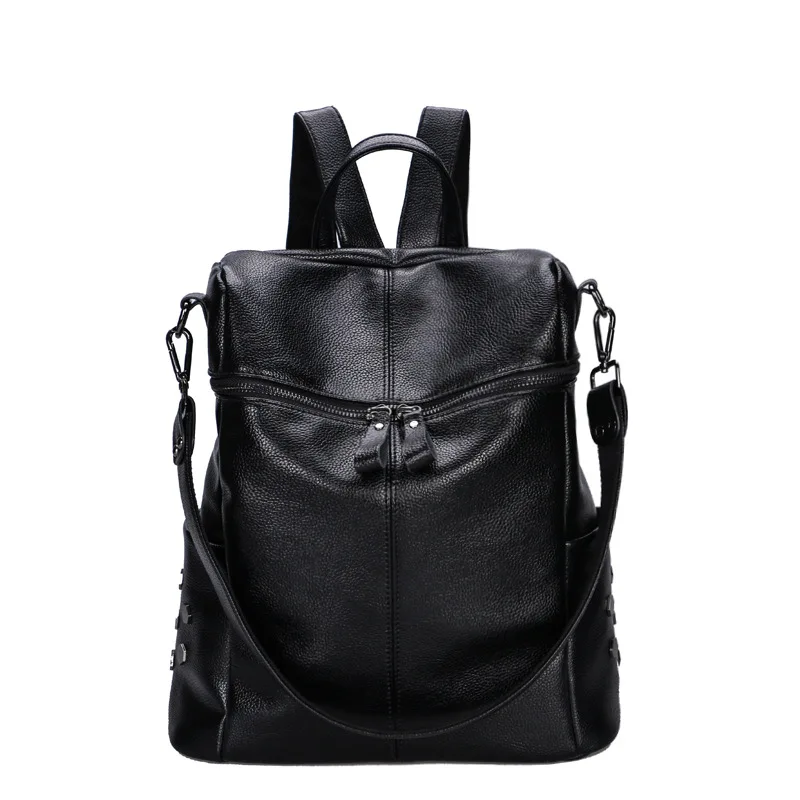 Женские рюкзаки из натуральной кожи, роскошный мягкий рюкзак из натуральной коровьей кожи для девочек, черный модный рюкзак, Женский дизайнерский рюкзак C1163