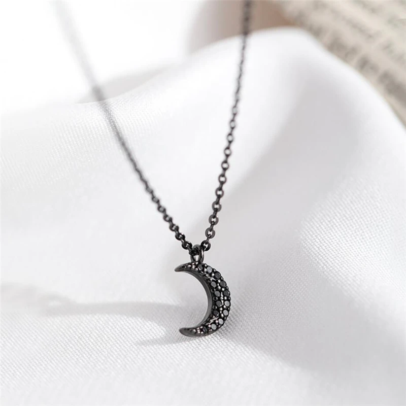 Sole Memory Black Moon Cool Temperament Simple 925 Sterling Silver Clavicle Chain Female Necklace SNE460