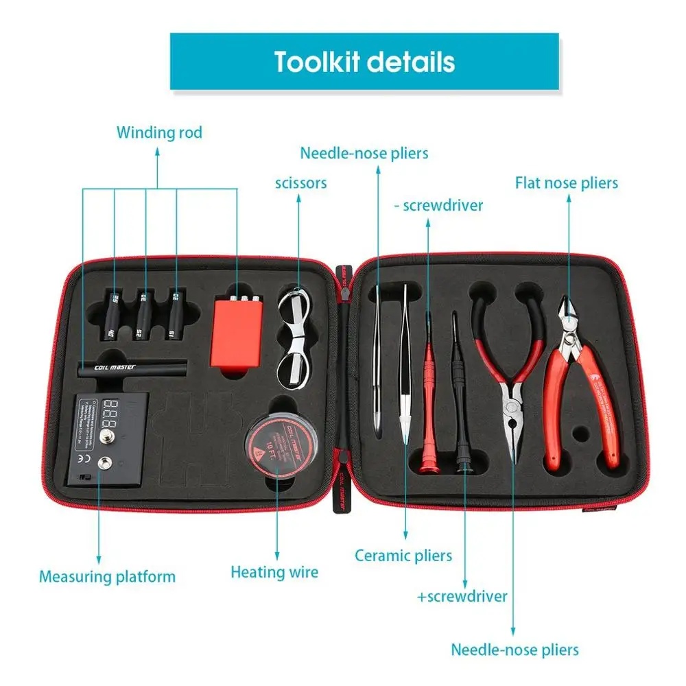 Coil Master DIY Kit E-Cigarette DIY Tool Kit E-Cig Accessories Tool All-in-one Vape Device Rebuild RDA RDTA RTA Tank Atomizer