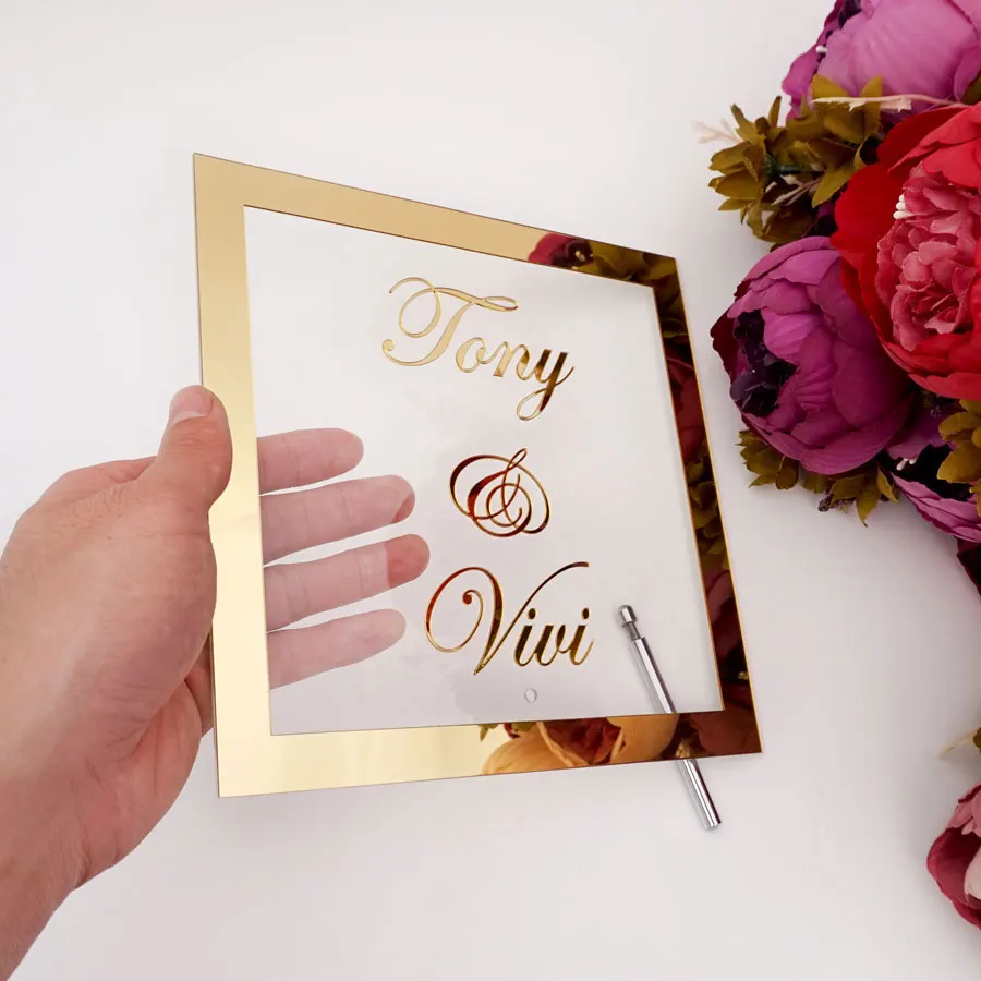 Bride Groom Name Mirror Frame Wedding Signage Personalized Transperant Acrylic Sign Plate with Nail Party Decor Favors wedding acrylic sign