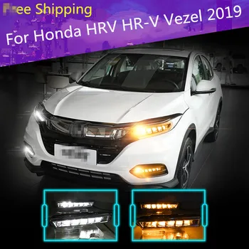 

1pair For Honda HRV HR-V 2018 2019 Vezel Daytime Running Light Fog Lamp with Yellow Turning Signal Lamp