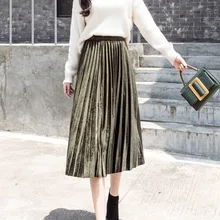 SAGACE Классическая Весенняя коллекция, Женская Длинная Золотая Бархатная плиссированная юбка, Женская однотонная эластичная юбка с высокой талией, Повседневные Вечерние юбки