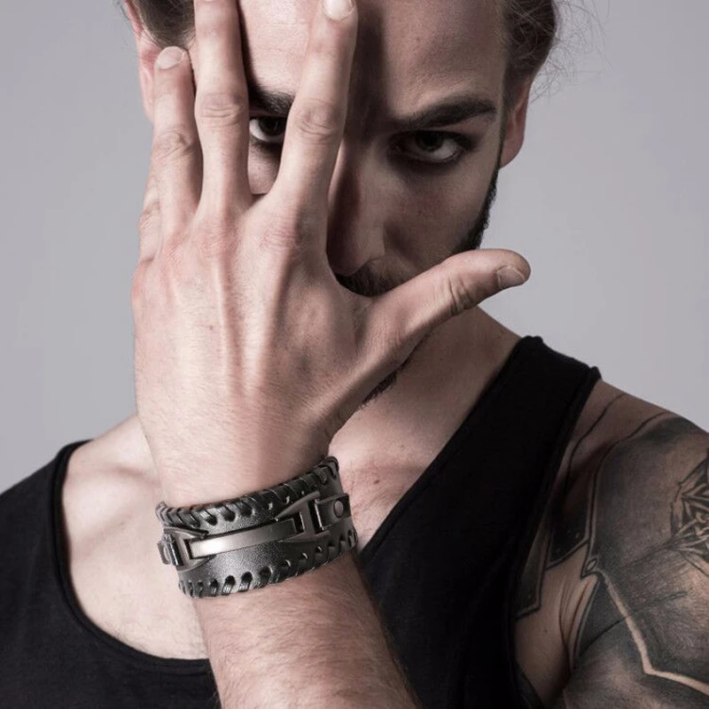 

MEN JEWELRY WIDE LEATHER CUFF BRACELET EXTRA-WIDE PUNK BOYS WRISTBAND ADJUSTABLE BRAZALETE DE HOMBRE GIFT FOR HIS