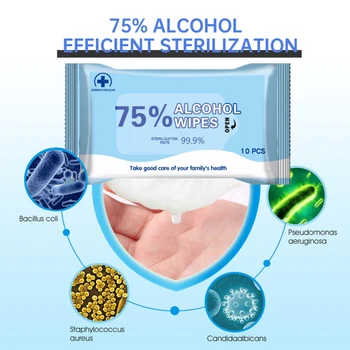 

10pcs/pack Disinfection Wipes Sterilize 75% Alcohol Wipes Non-woven Portable Bactericidal Disinfection Cleaning Wet Wipes TSLM1