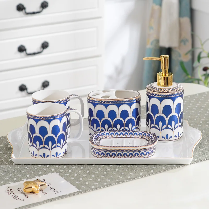 plate gift box Принадлежности для ванной комнаты, набор из пяти предметов, керамика, для полоскания рта, чашка для мытья, зубная щетка для пар, чашки, европейский светильник, роскошь - Цвет: plate gift box
