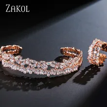 ZAKOL Уникальный многослойный браслет-багет, Набор колец и браслета с кубическим цирконием для женщин и мужчины, Модные браслеты, Ювелирный подарок FSSP341