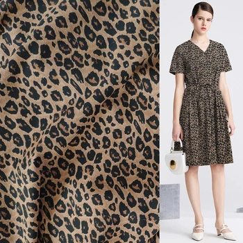 

Coffee color leopard print silk blended stretch silk chiffon fabric,SCF133