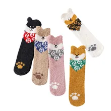 New Design 5 Pairs Women Fashion Lovely Puppy Coral Fuzzy Thickening Cotton Middle Socks New Year Socks Gift For Adult