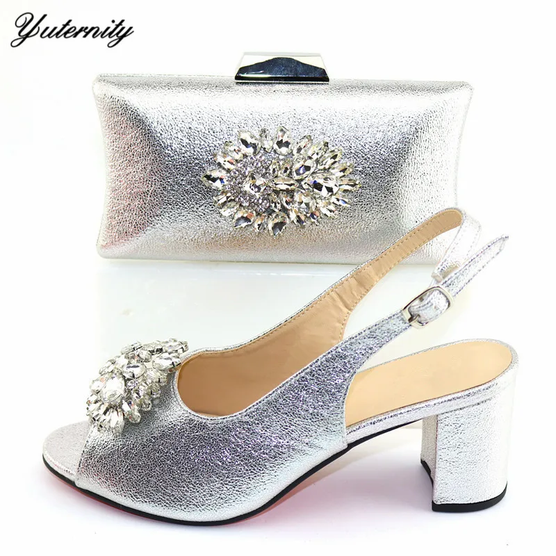 

High Quality African Style Luxury High Heels Shoes And Bag Set Summe Slipper Woman Shoes And Bag Set For Evening Party