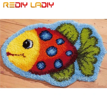 

Latch Hook Kits Make Your Own Rug Gold Fish Crocheting Cushion Mat DIY Carpet Rug Pre-Printed Canvas Hobby & Crafts Home Decor
