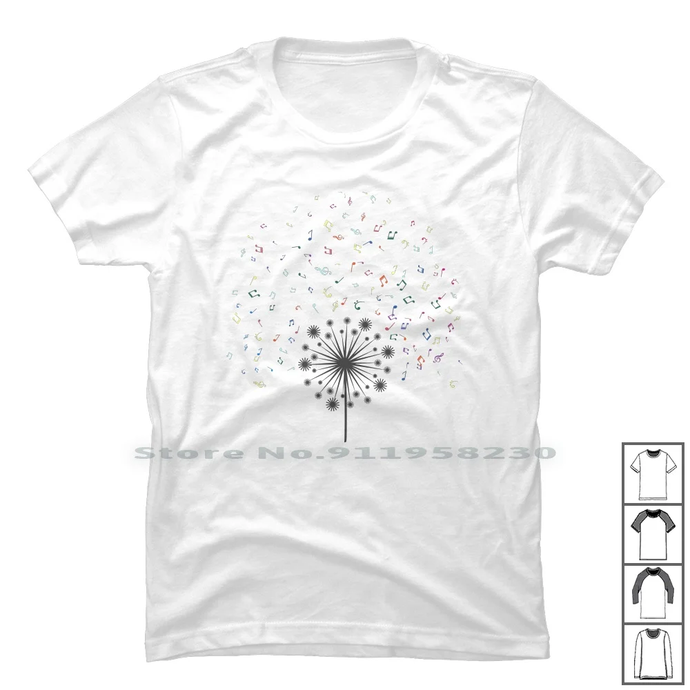 Music Is A Dandelion For Light T Shirt 100% Cotton Collection Dandelion Flower Music Light Flora Wing Lion Icon Elio Any Eli