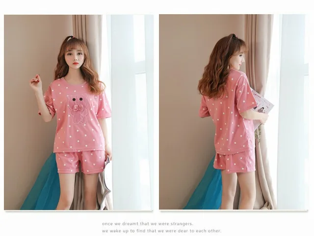 Летние пижамы в Корейском стиле, женские шорты с короткими рукавами, женский костюм, милый тонкий комплект из двух предметов с рисунком, домашняя одежда