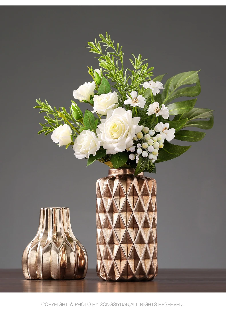 Креативная китайская керамическая золотая Геометрическая ваза современная домашняя гостиная Настольный цветок композиция украшения Свадебные украшения