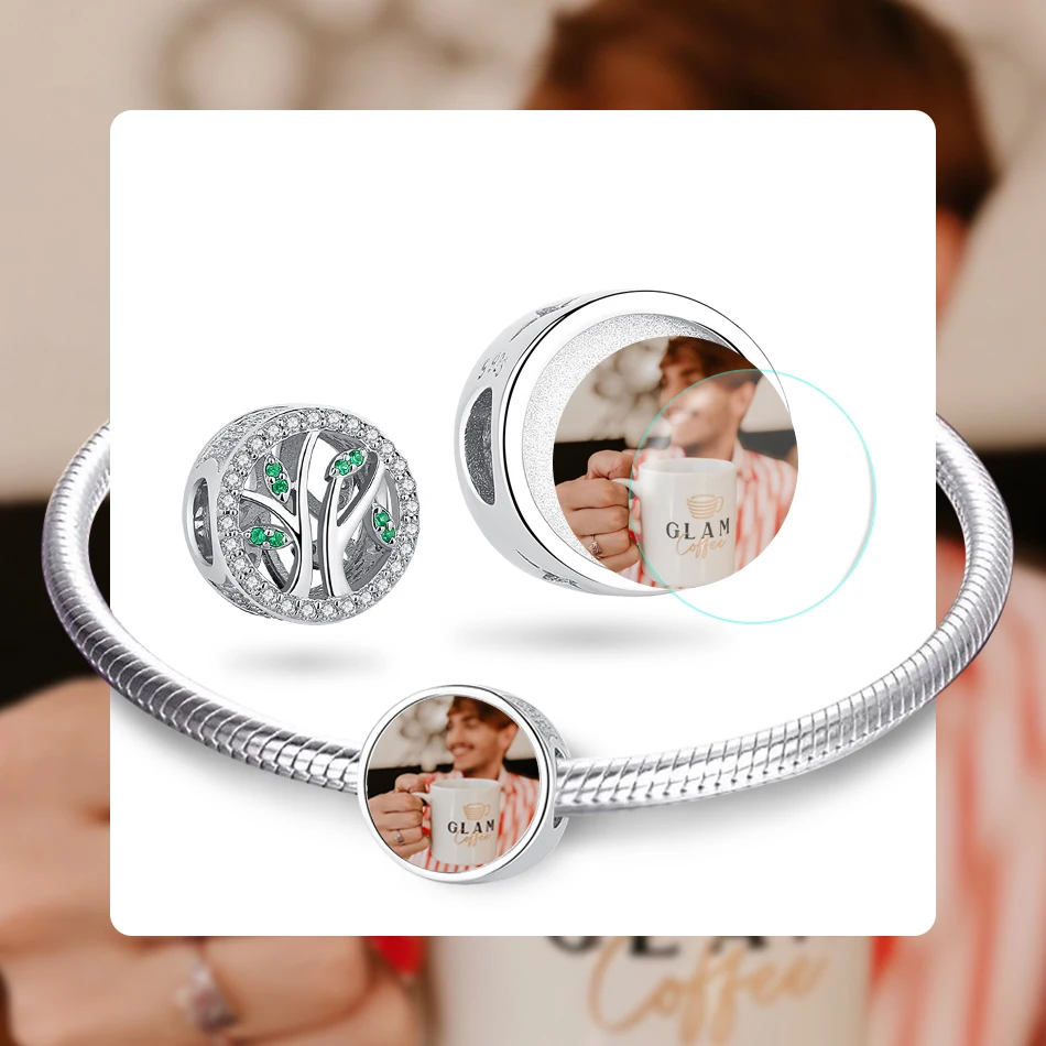 

BELAWANG Personalized Tree Of Live Round Bead Fit Bracelet 925 Sterling Silver Family Custom Photo Charms For DIY Jewelry